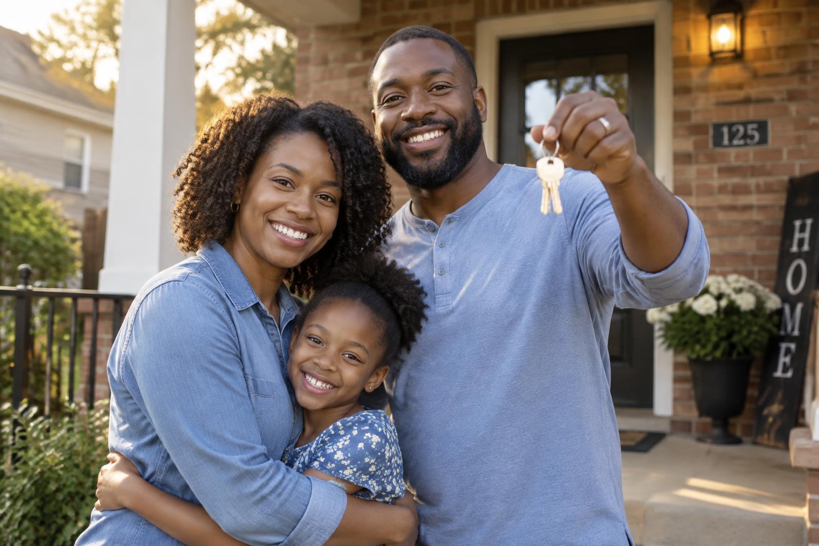 Family receiving keys to their new home through a housing assistance program